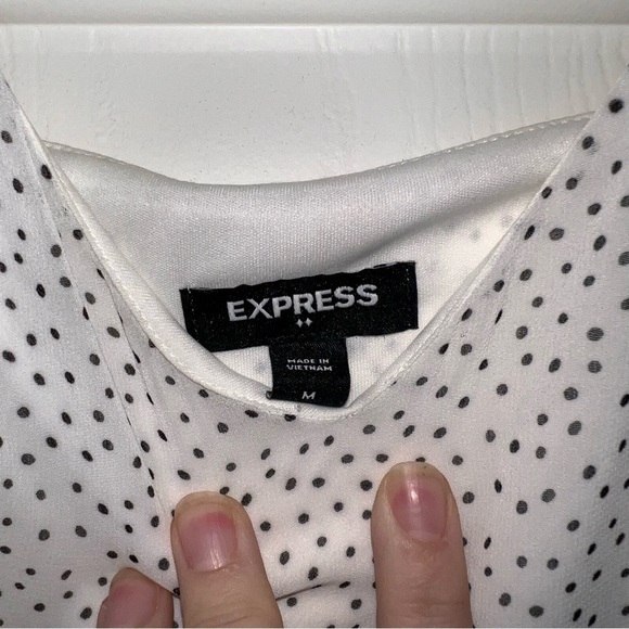 Express Little White Dress Ruffled Peasant Dress Polka Dot Mini Dress Medium - Picture 8 of 8